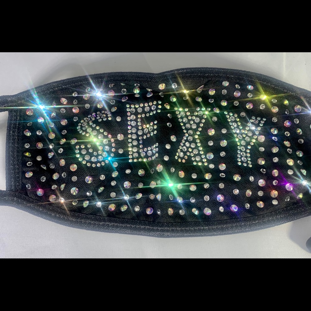 Iridescent Rhinestone Face Mask - Picture 10 of 12